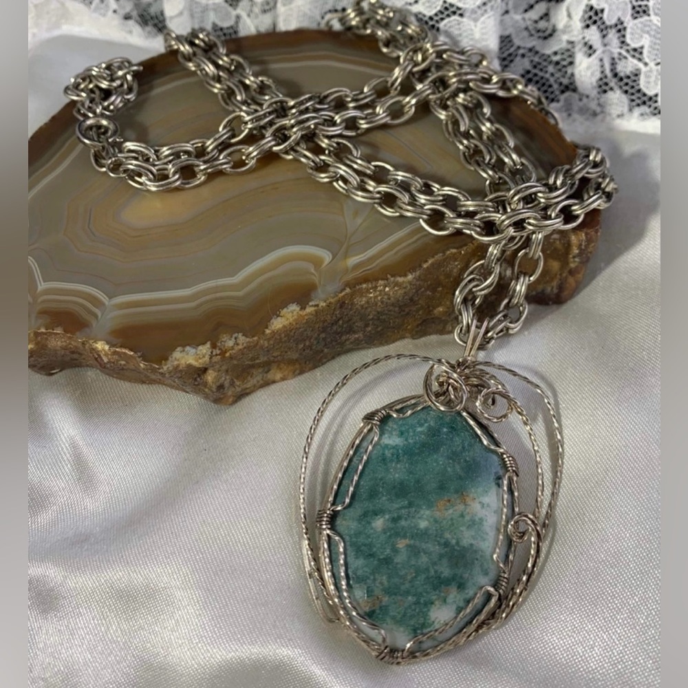 JASPER GEMSTONE WIRE WAPPED 36" NECKLACE